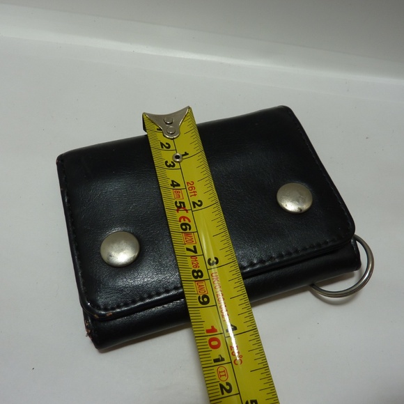 Mens Black Leather Trifold Wallet ID Window Credit Card Case Holder KEYCHAIN - Picture 3 of 10